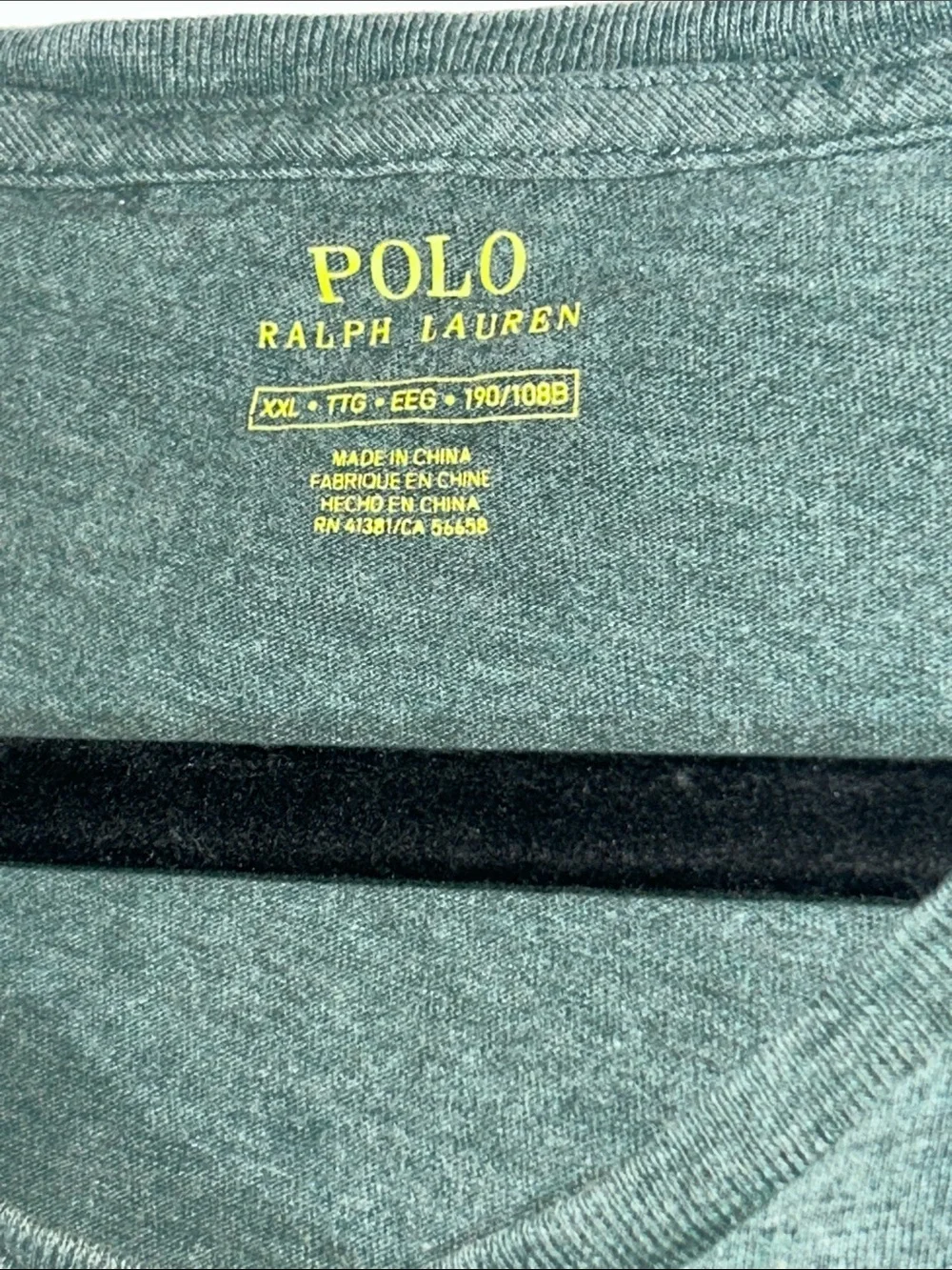 Polo by Ralph Lauren Heathered Forest Green V-Neck Tee with Purple Horse Size XX